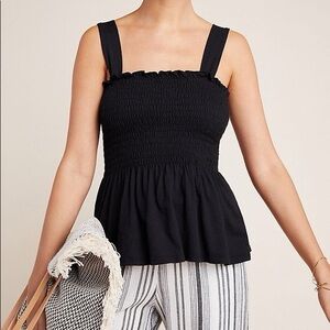 Anthropologie T.La Black Smocked Peplum Tank Top